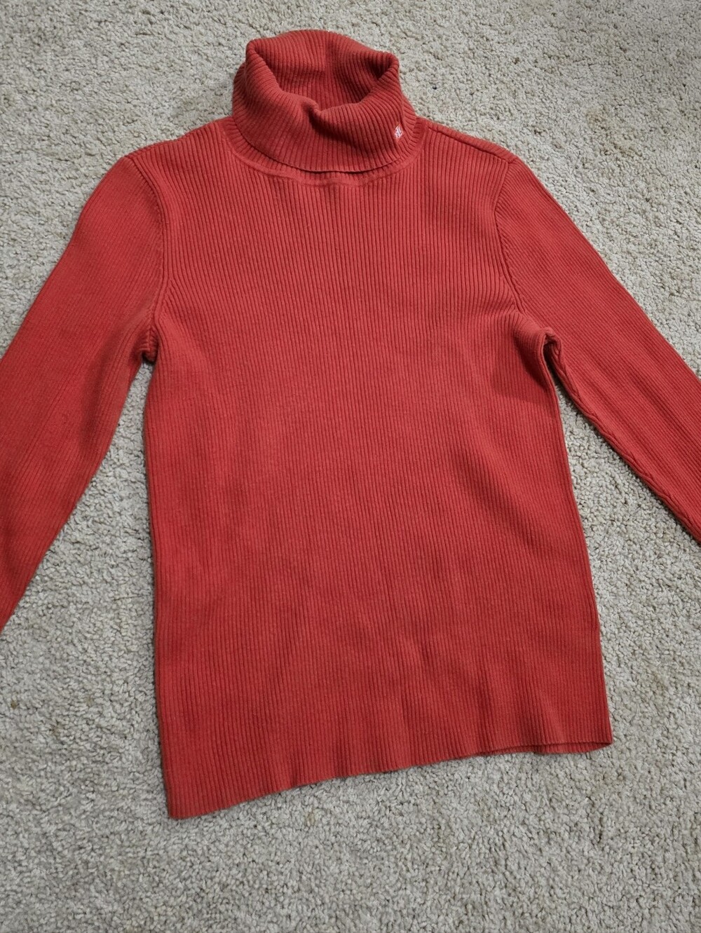Burnt Orange Turtleneck Ribbed Women's Sweater